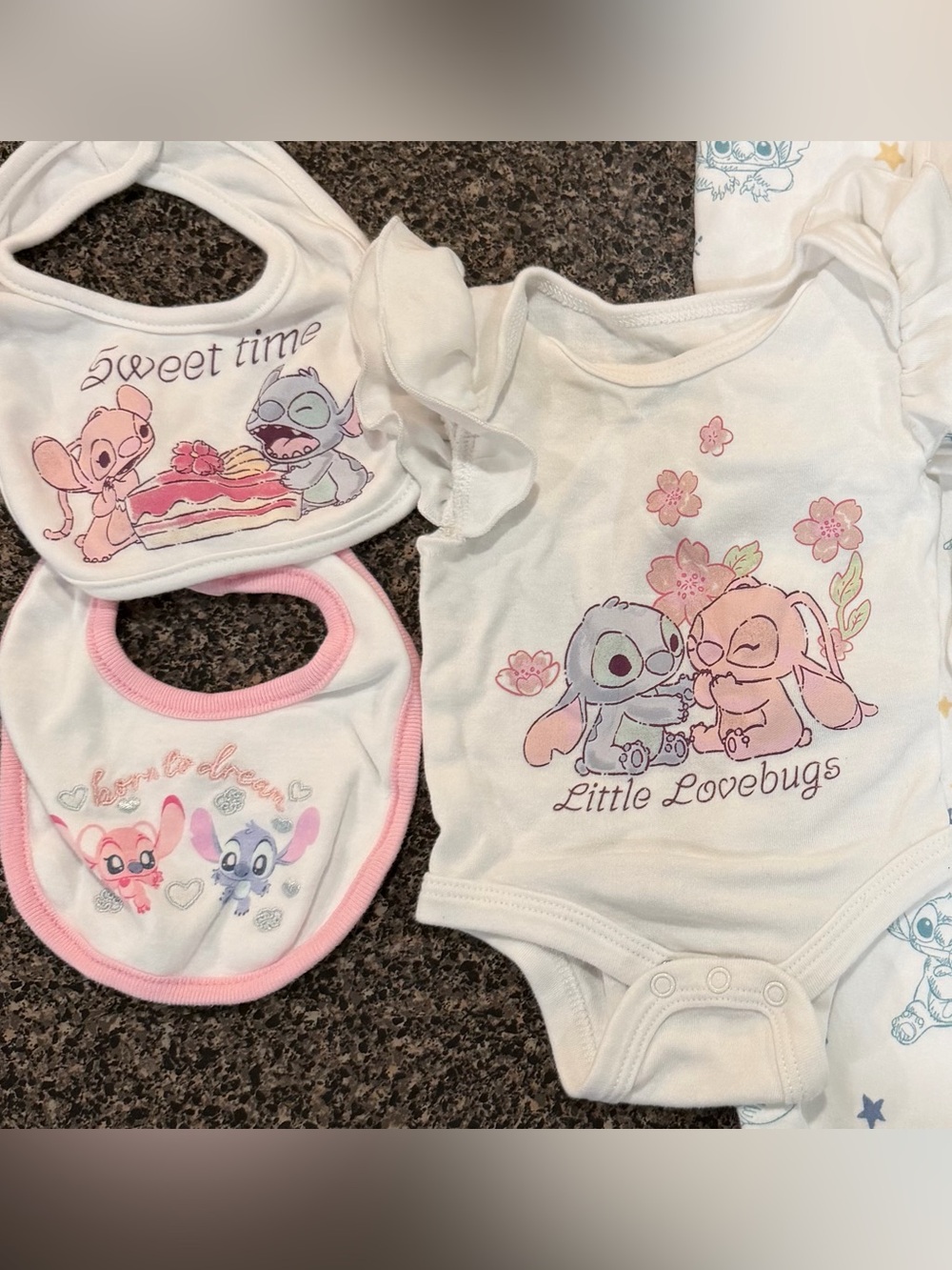 Disney baby girl clothes - Lilo and stitch, onesie and bibs - 0-3 mos